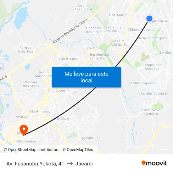 Av. Fusanobu Yokota, 41 to Jacareí map