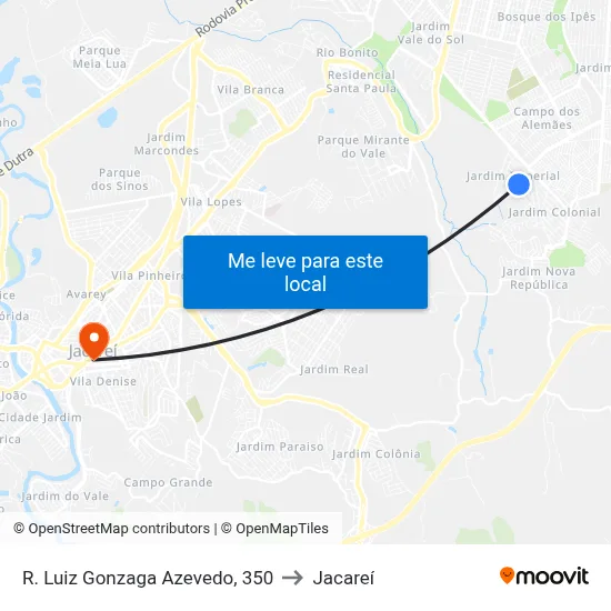 R. Luiz Gonzaga Azevedo, 350 to Jacareí map