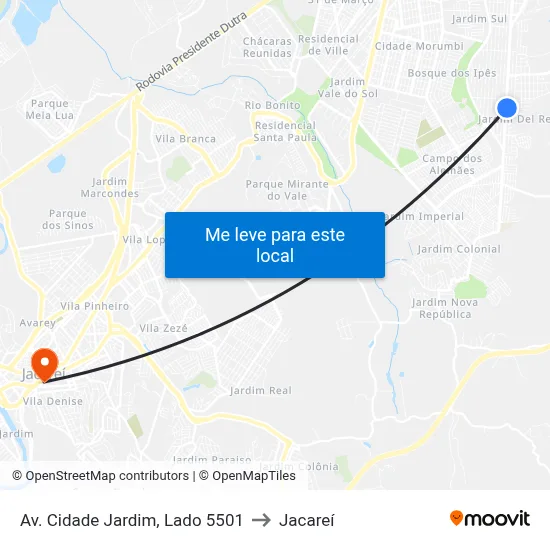 Av. Cidade Jardim, Lado 5501 to Jacareí map
