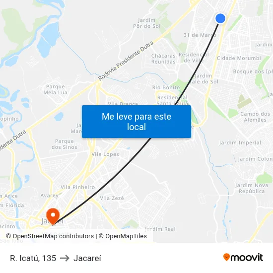 R. Icatú, 135 to Jacareí map