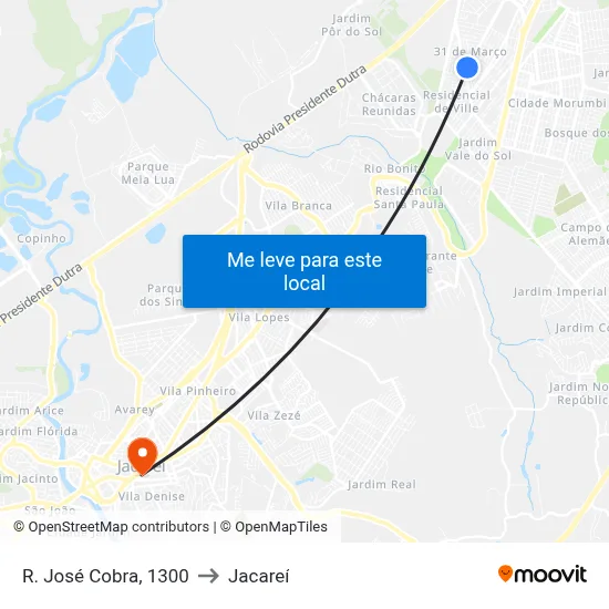 R. José Cobra, 1300 to Jacareí map