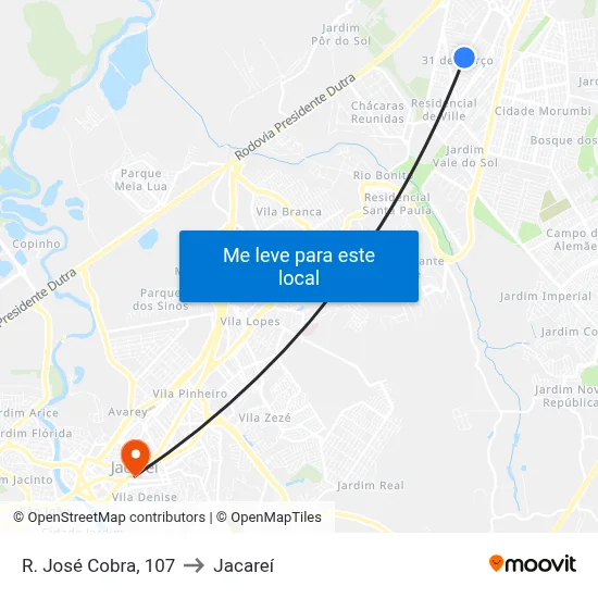 R. José Cobra, 107 to Jacareí map