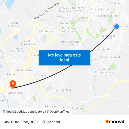 Av. Ouro Fino, 3081 to Jacareí map