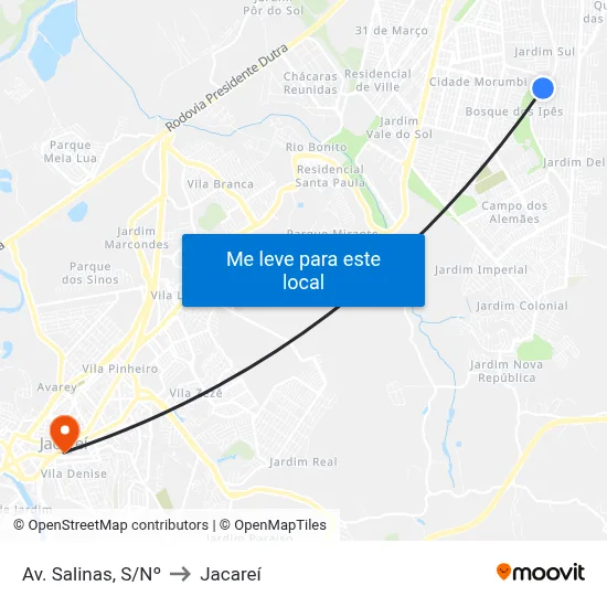 Av. Salinas, S/Nº to Jacareí map