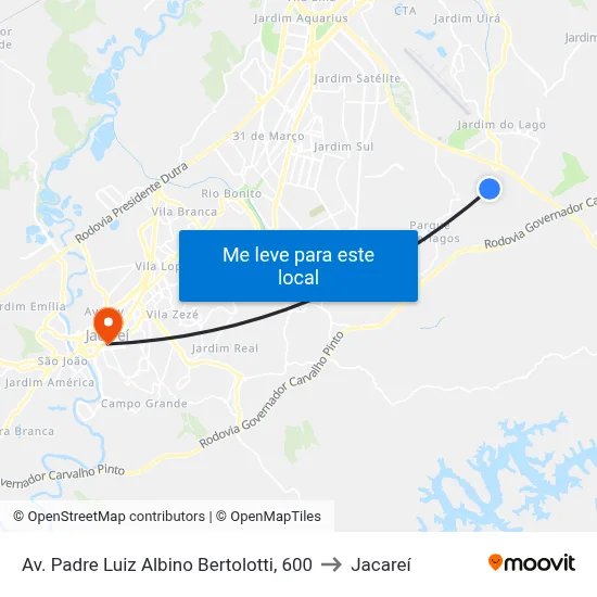 Av. Padre Luiz Albino Bertolotti, 600 to Jacareí map