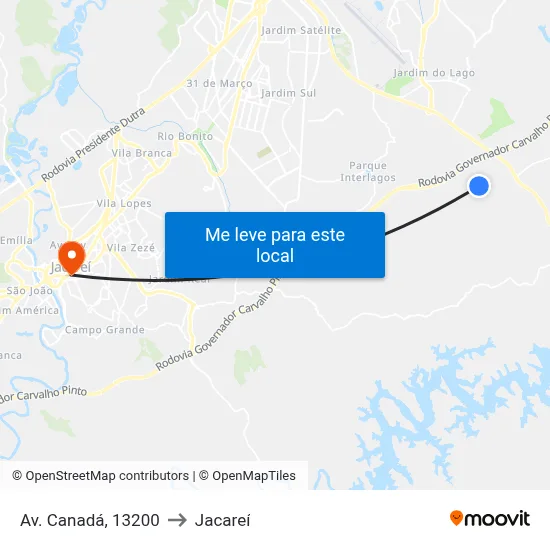 Av. Canadá, 13200 to Jacareí map