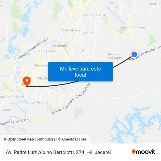 Av. Padre Luiz Albino Bertolotti, 274 to Jacareí map