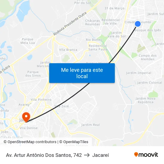 Av. Artur Antônio Dos Santos, 742 to Jacareí map