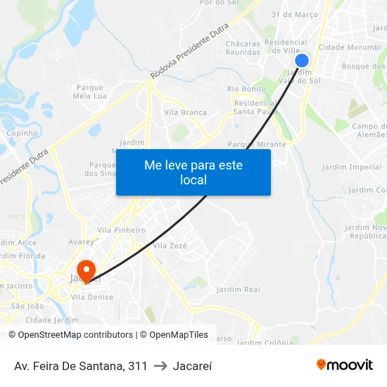 Av. Feira De Santana, 311 to Jacareí map