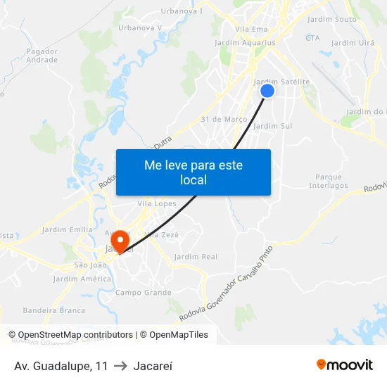 Av. Guadalupe, 11 to Jacareí map