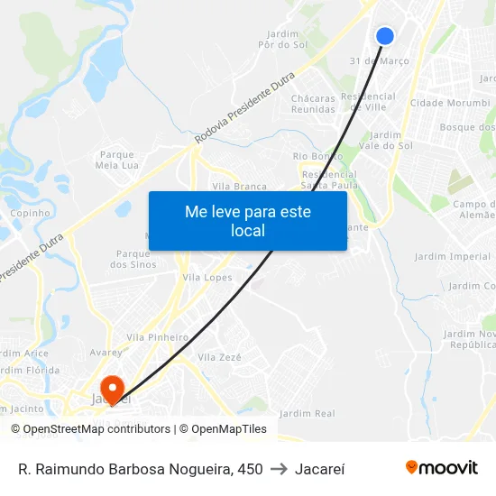 R. Raimundo Barbosa Nogueira, 450 to Jacareí map