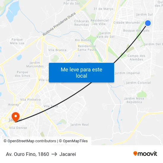 Av. Ouro Fino, 1860 to Jacareí map