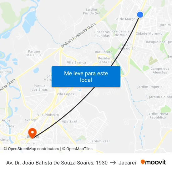 Av. Dr. João Batista De Souza Soares, 1930 to Jacareí map