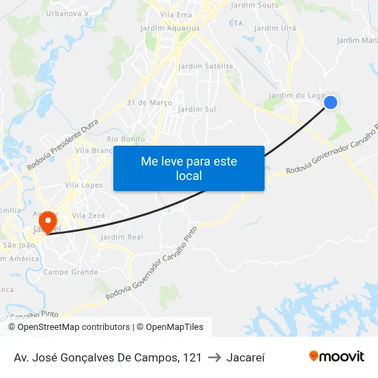 Av. José Gonçalves De Campos, 121 to Jacareí map