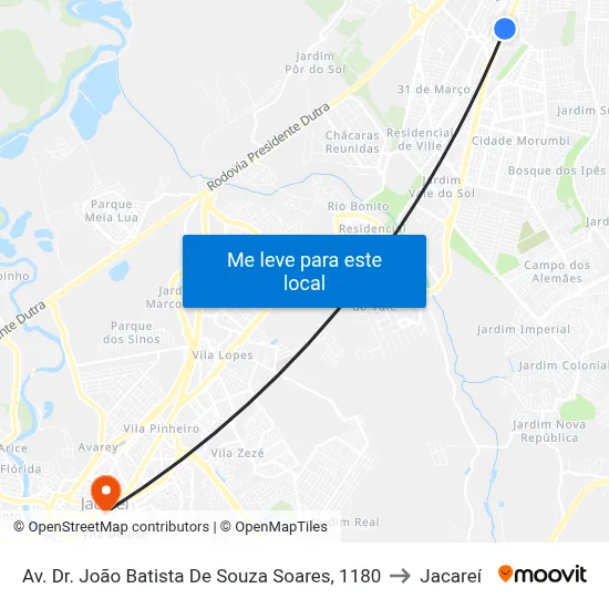 Av. Dr. João Batista De Souza Soares, 1180 to Jacareí map