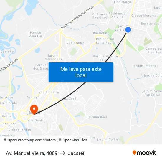 Av. Manuel Vieira, 4009 to Jacareí map