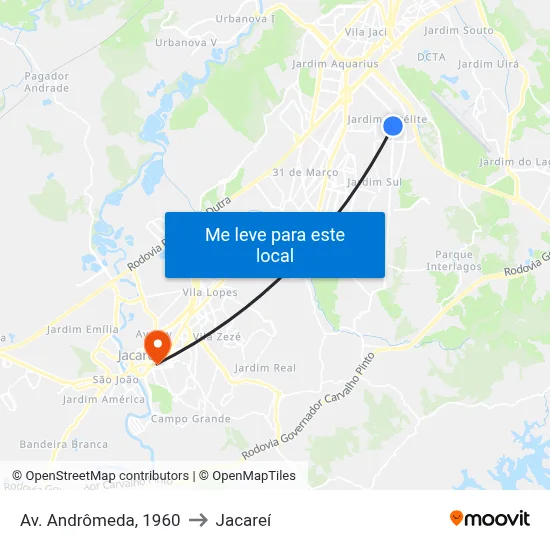 Av. Andrômeda, 1960 to Jacareí map