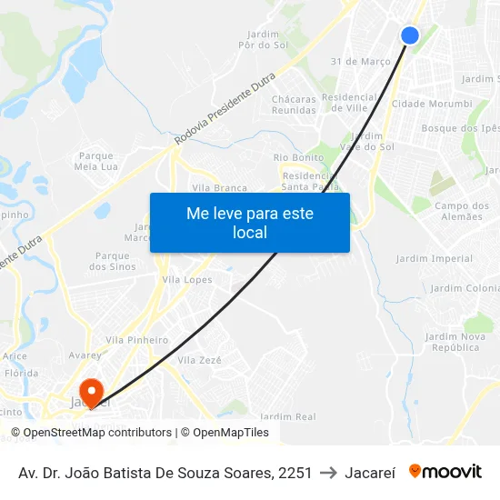 Av. Dr. João Batista De Souza Soares, 2251 to Jacareí map