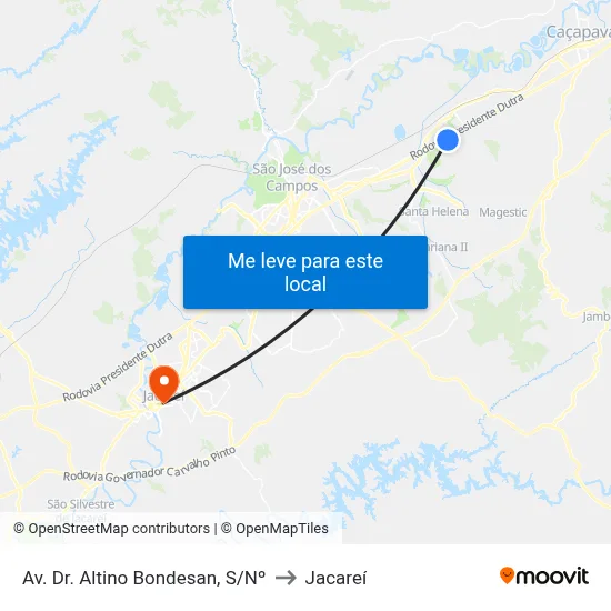 Av. Dr. Altino Bondesan, S/Nº to Jacareí map