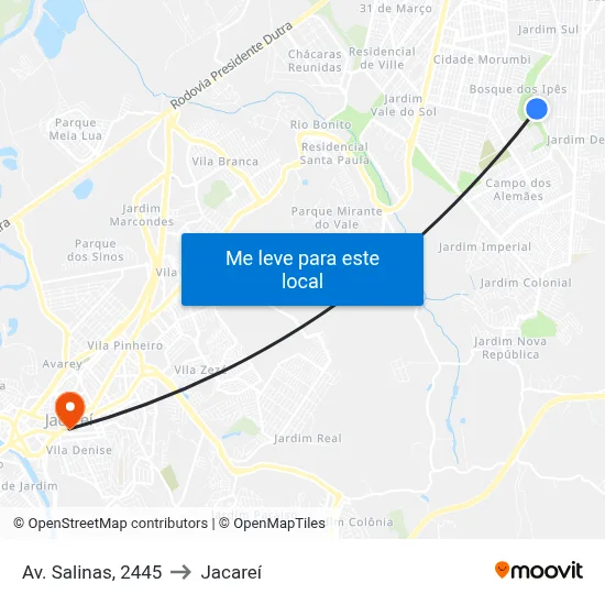 Av. Salinas, 2445 to Jacareí map