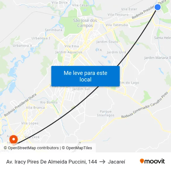 Av. Iracy Pires De Almeida Puccini, 144 to Jacareí map