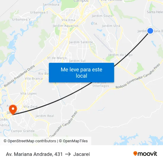 Av. Mariana Andrade, 431 to Jacareí map