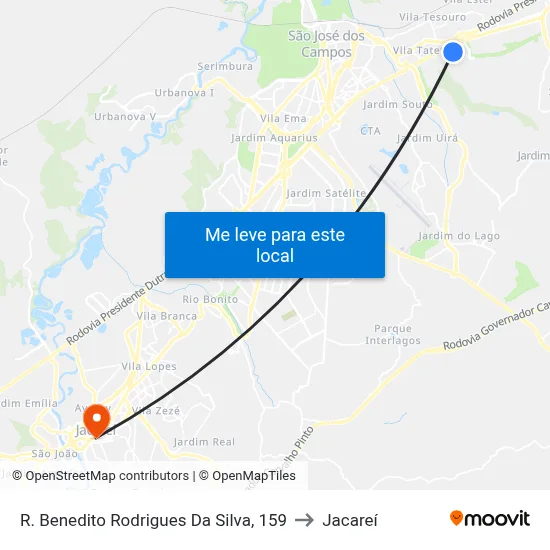 R. Benedito Rodrigues Da Silva, 159 to Jacareí map