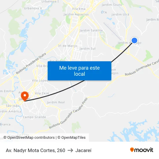 Av. Nadyr Mota Cortes, 260 to Jacareí map