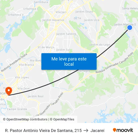 R. Pastor Antônio Vieira De Santana, 215 to Jacareí map