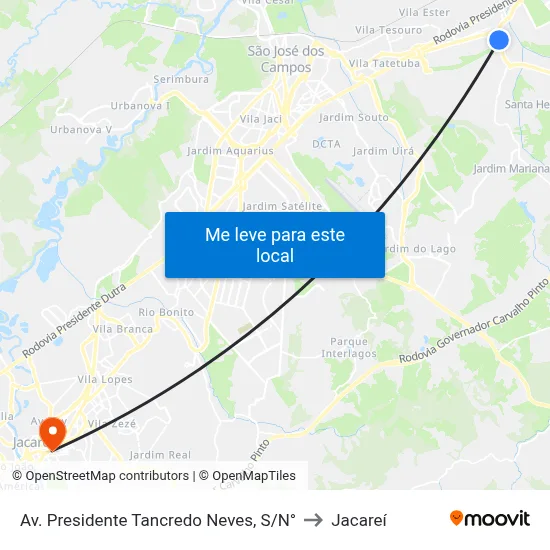 Av. Presidente Tancredo Neves, S/N° to Jacareí map