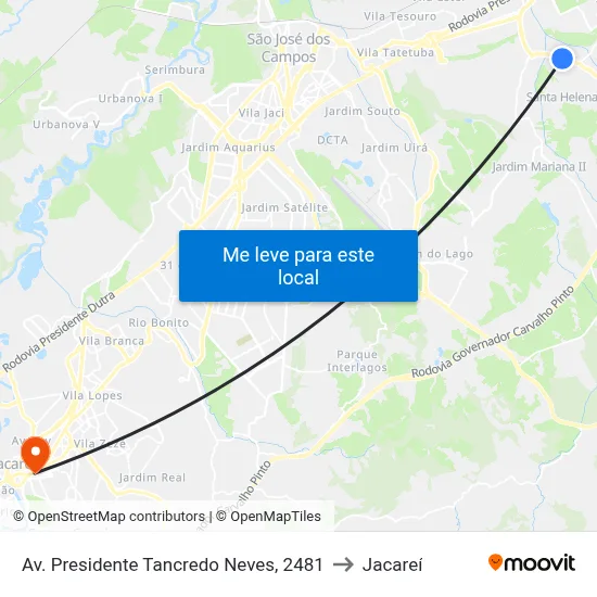 Av. Presidente Tancredo Neves, 2481 to Jacareí map