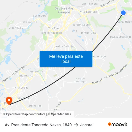 Av. Presidente Tancredo Neves, 1840 to Jacareí map