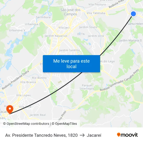 Av. Presidente Tancredo Neves, 1820 to Jacareí map