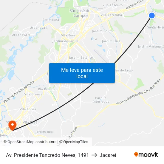 Av. Presidente Tancredo Neves, 1491 to Jacareí map