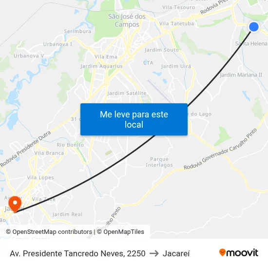 Av. Presidente Tancredo Neves, 2250 to Jacareí map