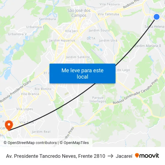 Av. Presidente Tancredo Neves, Frente 2810 to Jacareí map
