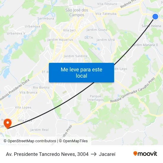 Av. Presidente Tancredo Neves, 3004 to Jacareí map