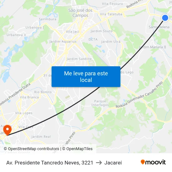 Av. Presidente Tancredo Neves, 3221 to Jacareí map
