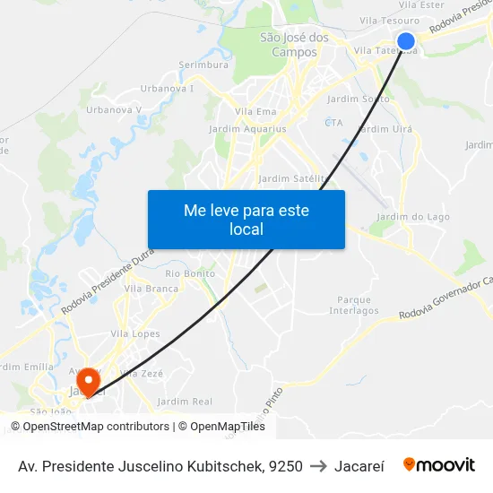 Av. Presidente Juscelino Kubitschek, 9250 to Jacareí map