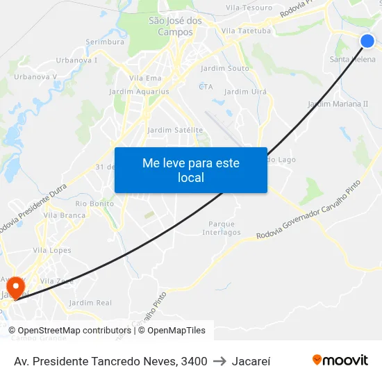 Av. Presidente Tancredo Neves, 3400 to Jacareí map