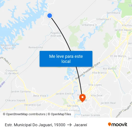 Estr. Municipal Do Jaguari, 19300 to Jacareí map