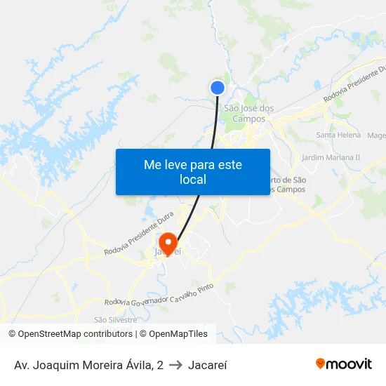 Av. Joaquim Moreira Ávila, 2 to Jacareí map
