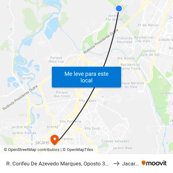 R. Corifeu De Azevedo Marques, Oposto 3370 to Jacareí map