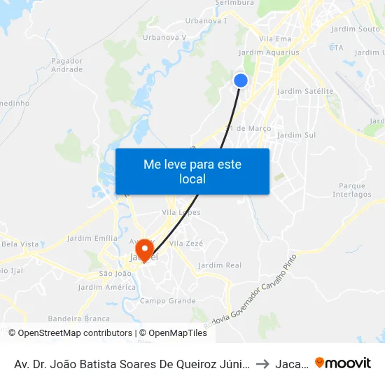 Av. Dr. João Batista Soares De Queiroz Júnior, 1142 to Jacareí map