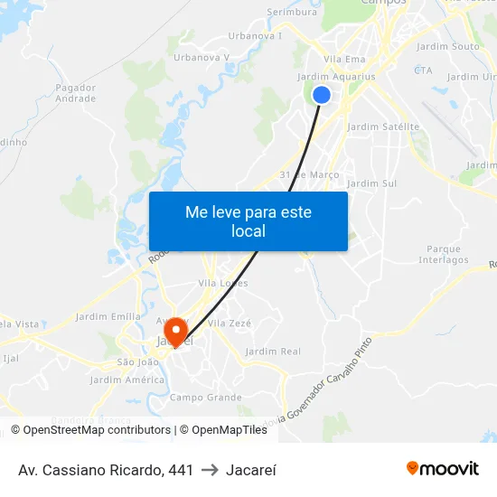 Av. Cassiano Ricardo, 441 to Jacareí map