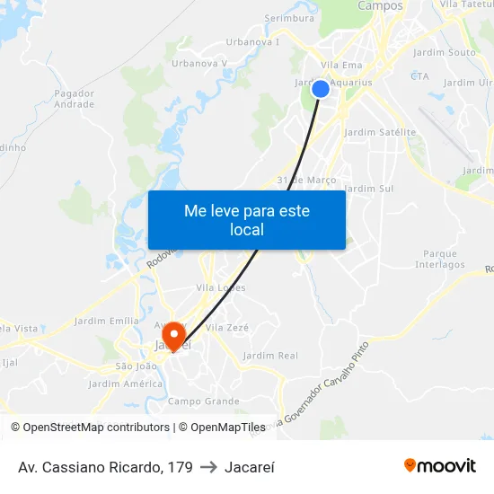Av. Cassiano Ricardo, 179 to Jacareí map