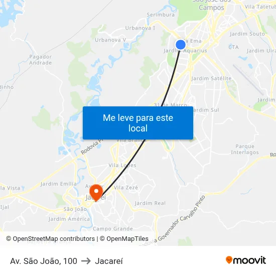 Av. São João, 100 to Jacareí map