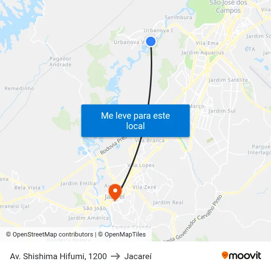 Av. Shishima Hifumi, 1200 to Jacareí map