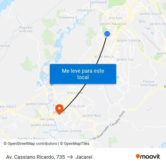 Av. Cassiano Ricardo, 735 to Jacareí map
