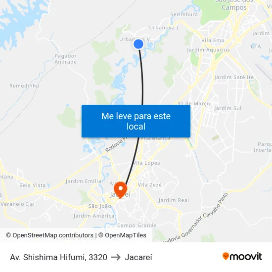 Av. Shishima Hifumi, 3320 to Jacareí map